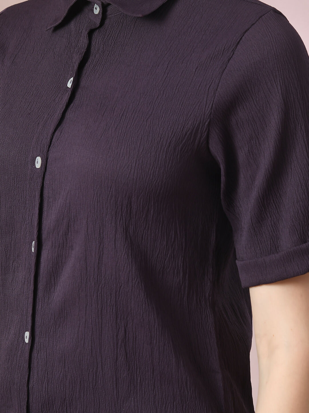 Myshka Women's Violet Solid Shirt Collar Party Shirt With Shorts Co-ord set - Swadesiicart