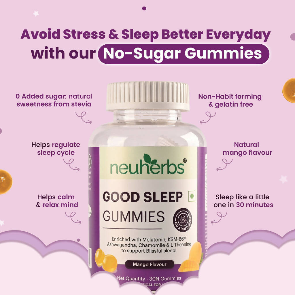 Neuherbs Good Sleep Gummies (No Added Sugar) - Mango Flavor | Swadesiicart