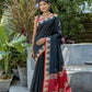 Vishnu Weaves Women's Black Raw Silk Zari Woven Saree with Blouse - Swadesiicart