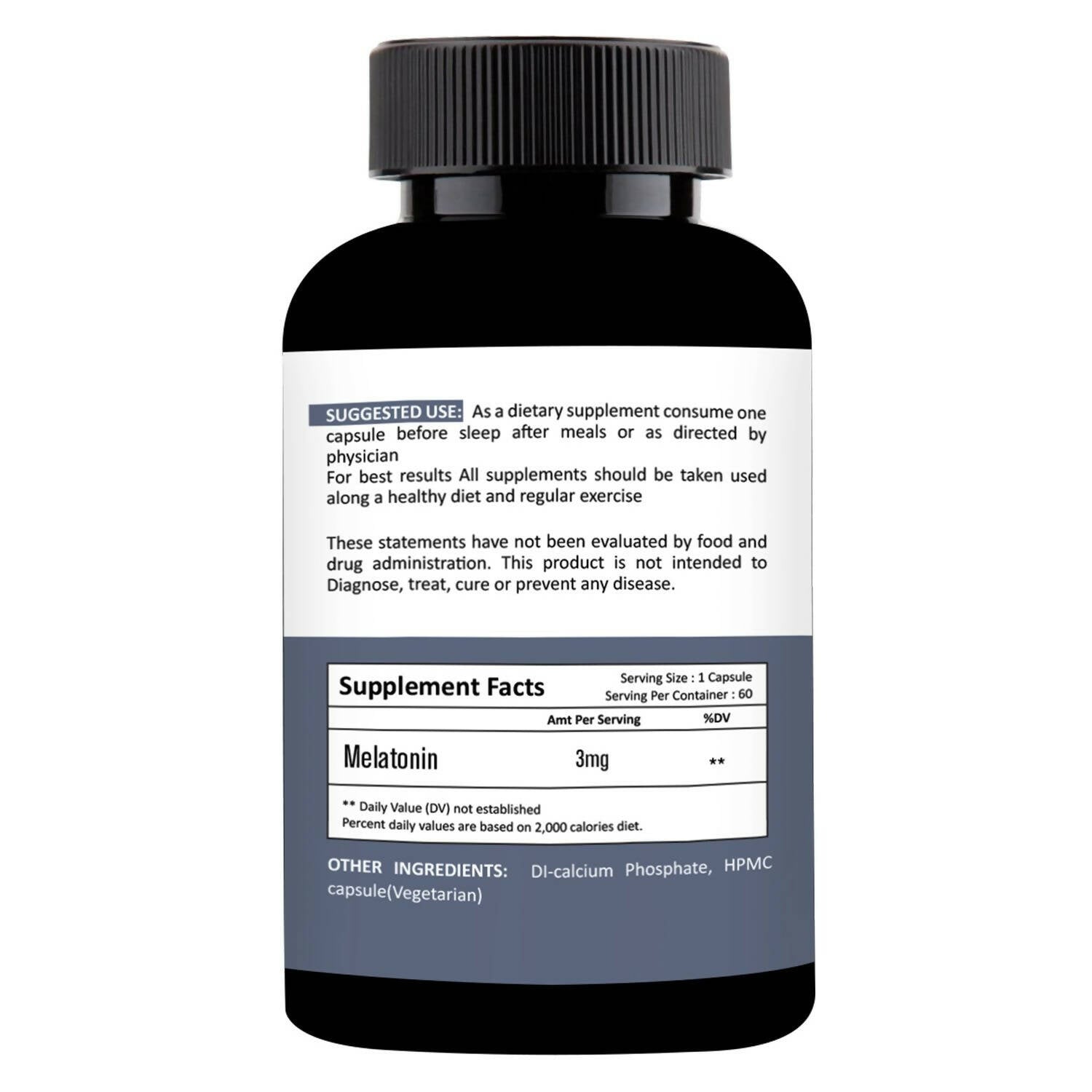 Nutracology Melatonin 3 mg Sleep Aid and Stress Relax Sleeping Aid Capsules - Swadesiicart