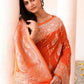 Joban Fashion Orange Banarasi Soft Pure Handloom Banarasi Silk Saree | Swadesiicart