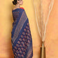 Very Much Indian Handblock Printed Cotton Saree With Natural Dyes - Blue | Swadesiicart