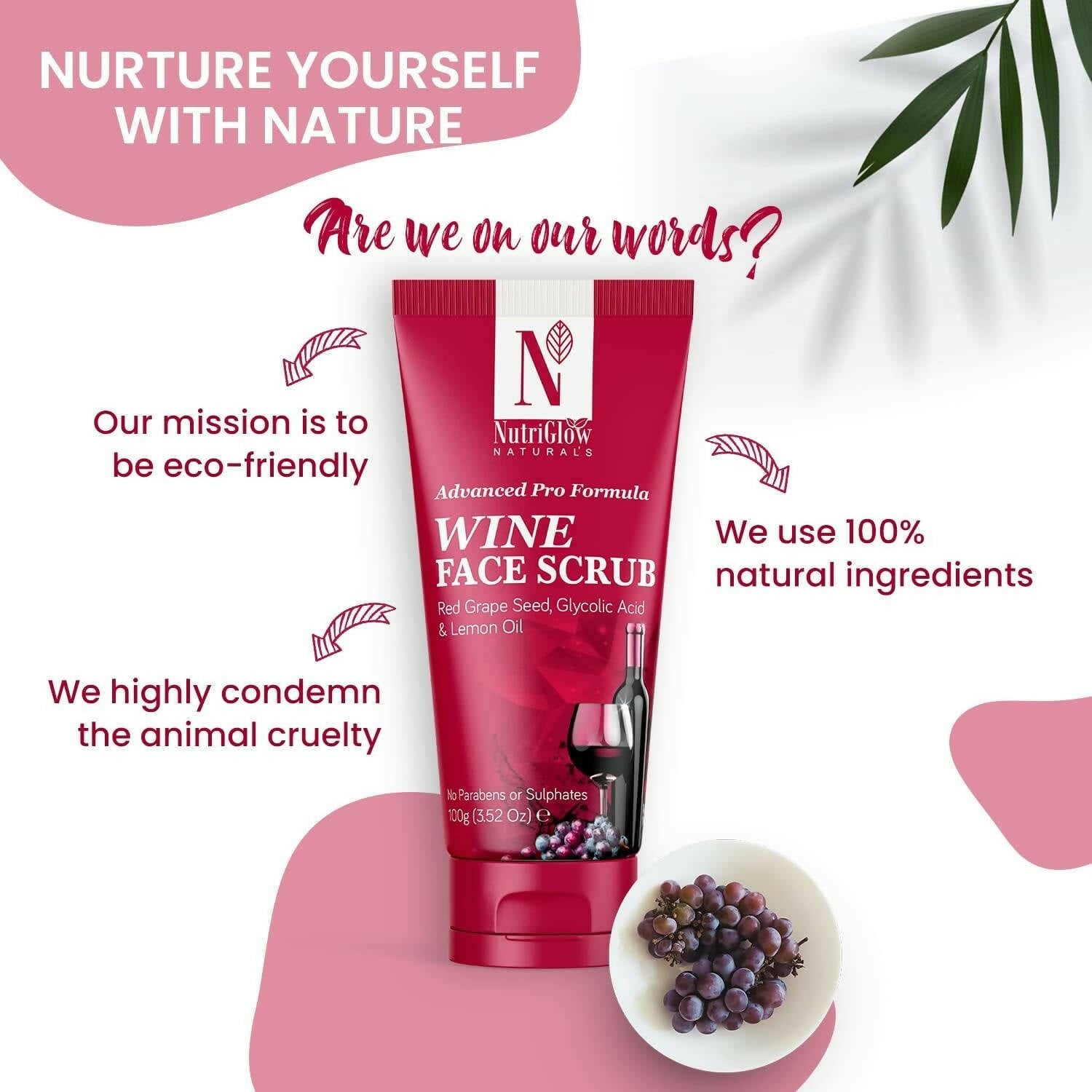 NutriGlow NATURAL'S Advanced Pro Formula Wine Face Scrub - Swadesiicart