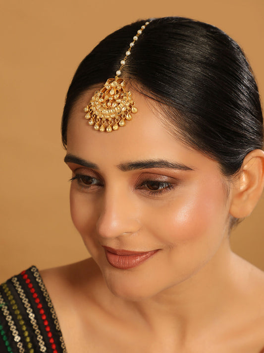Nuyug 22K Gold Plated Kundan Drop Maang Tikka | Swadesiicart