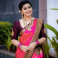 DEIANA'S Beautiful Designer Golden zari Soft Lichi Silk Saree - Pink - Swadesiicart
