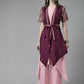 Ahalyaa Women Rose Pink Crepe Kurta Palazzos Set With Burgundy Jacket | Swadesiicart