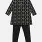 Ahalyaa Boys Black Chanderi Gold Printed Kids Kurta Churidar Set | Swadesiicart