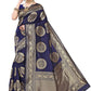 Vamika Traditional Banarasi Jacquard Weaving Navy Blue Saree | Swadesiicart
