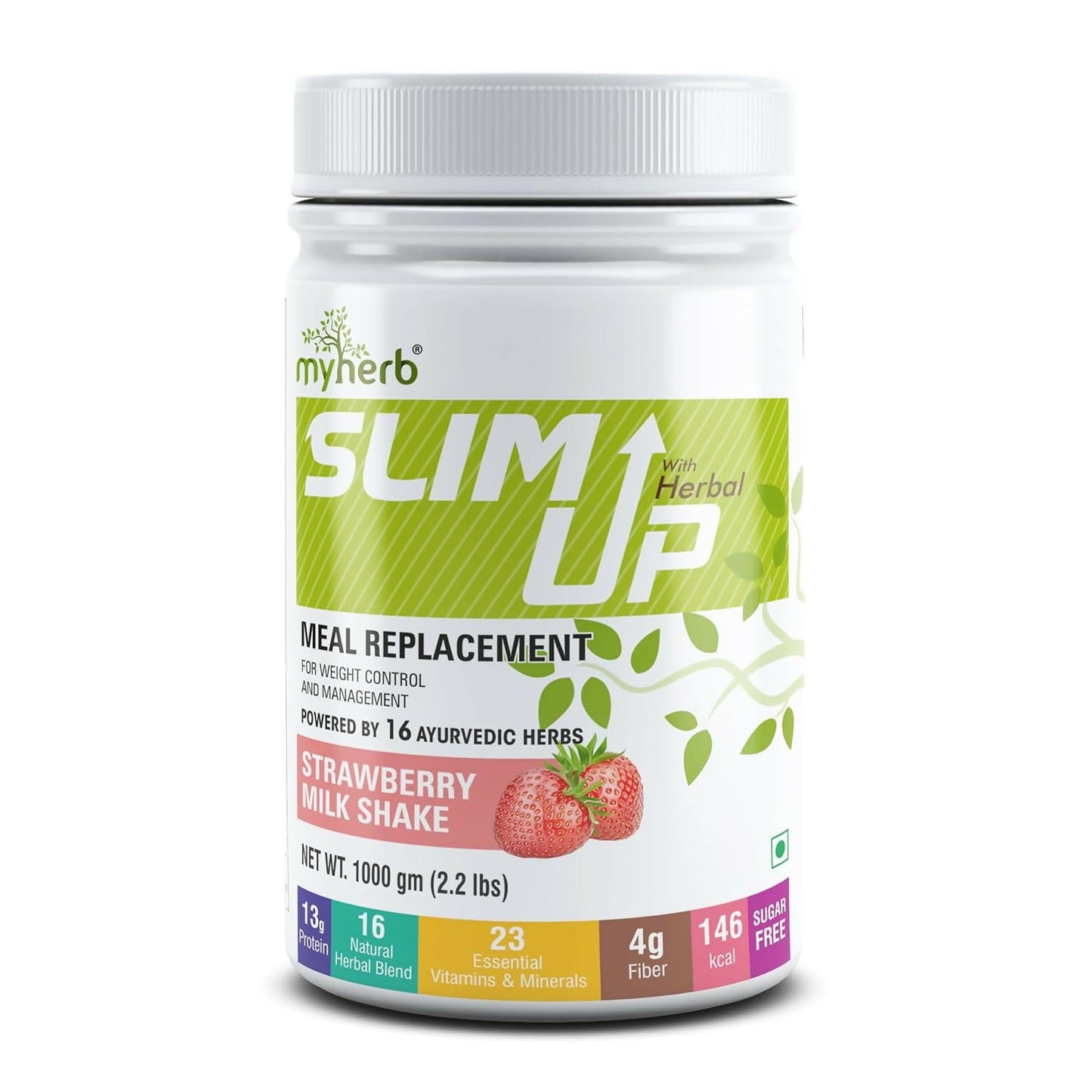 Myherb Slim Up Meal Replacement Shake With 16 Natural Herbal Blend For Men & Women - Strawberry Milk Shake - Swadesiicart