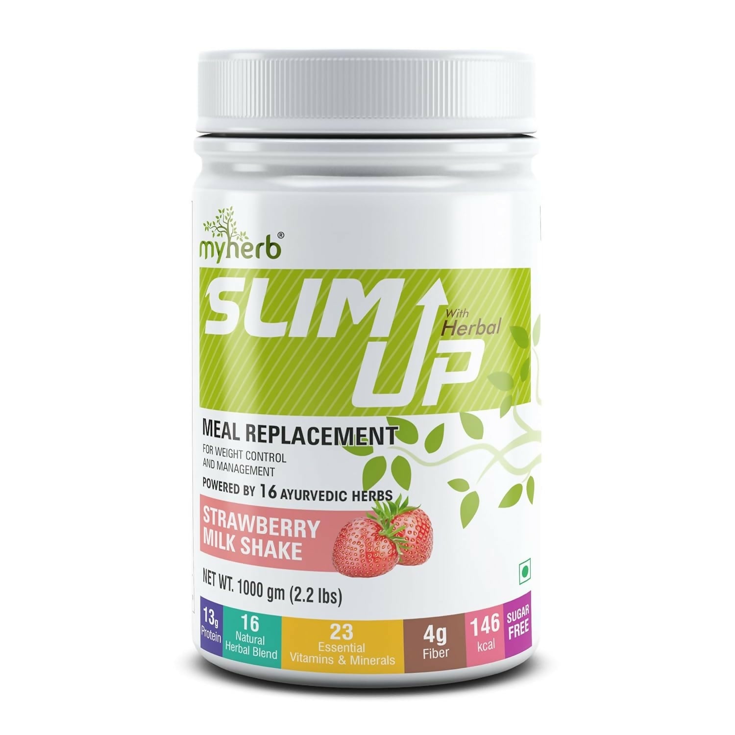Myherb Slim Up Meal Replacement Shake With 16 Natural Herbal Blend For Men & Women - Strawberry Milk Shake - Swadesiicart