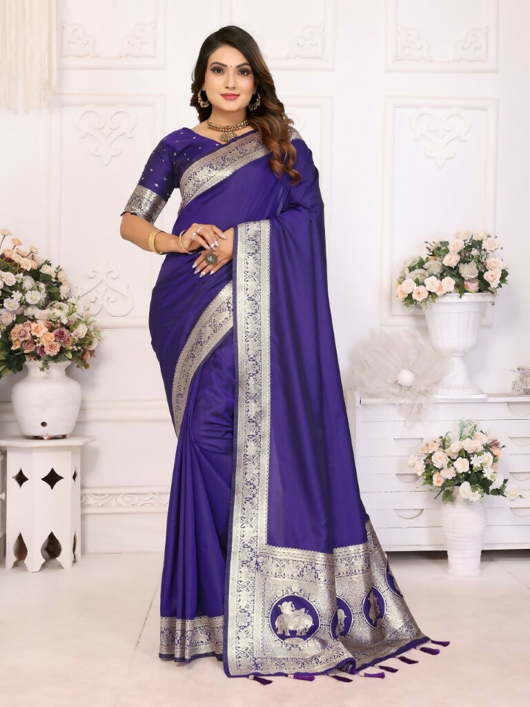 Anaita Purple Banarasi Silk With Beautiful Gala Weaving Saree With Blouse | Swadesiicart