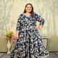 Jyoti Fashion Women's Navy Blue Rayon Floral Print with Sequins Designer Anarkali Set | Swadesiicart
