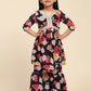 Alakhi Studio Girls Floral Georgette Printed V-Neck Kurta With Sharara - Black