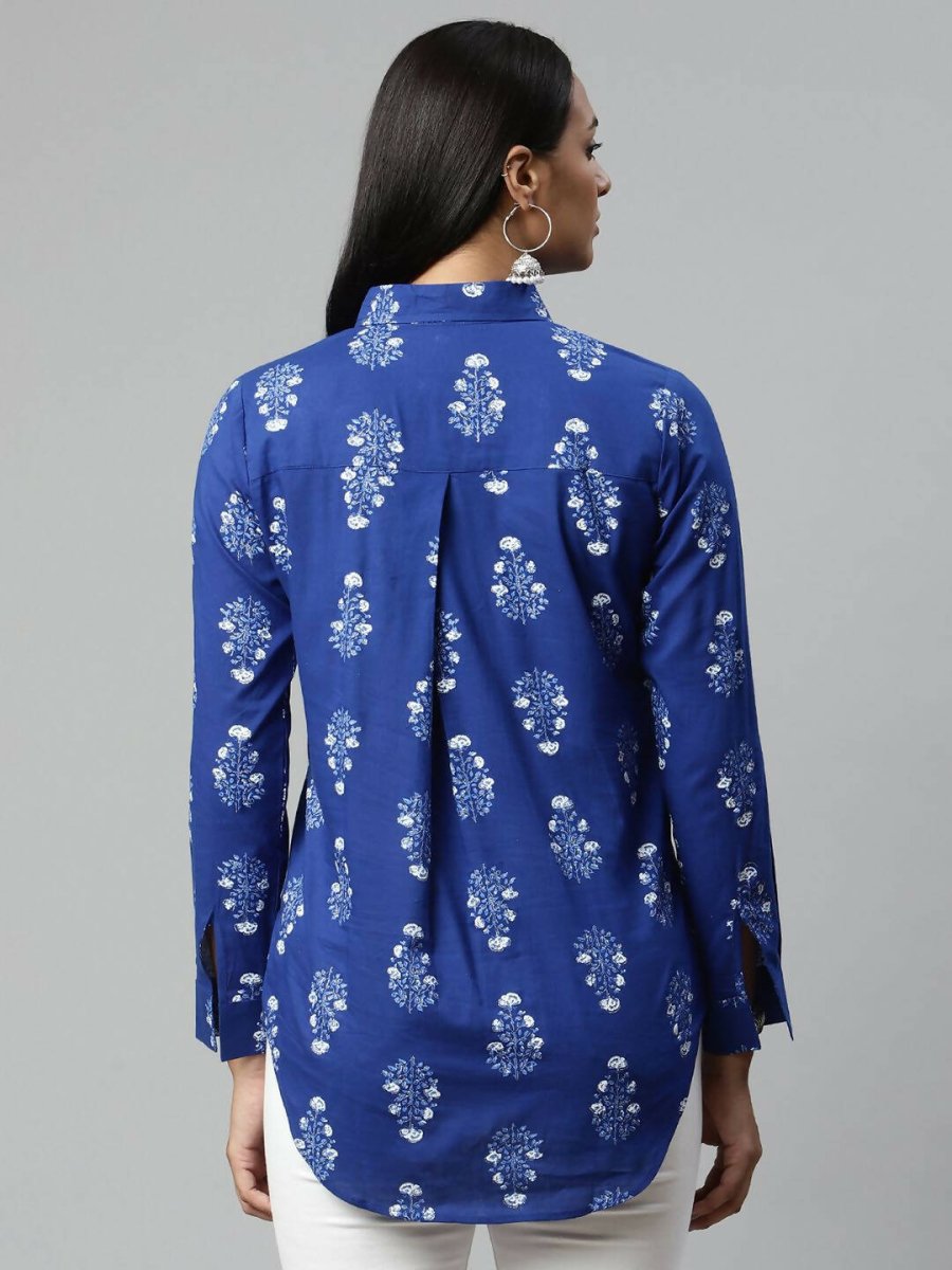 Ahalyaa Women Royal Blue Crepe Printed Tunic | Swadesiicart