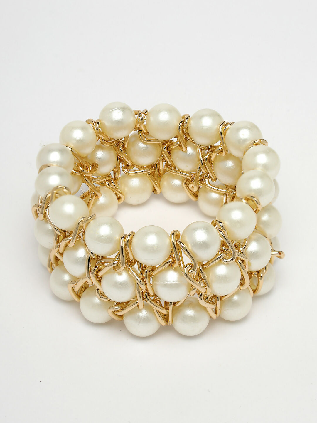 NVR Women White Beaded Elasticated Bracelet - Swadesiicart