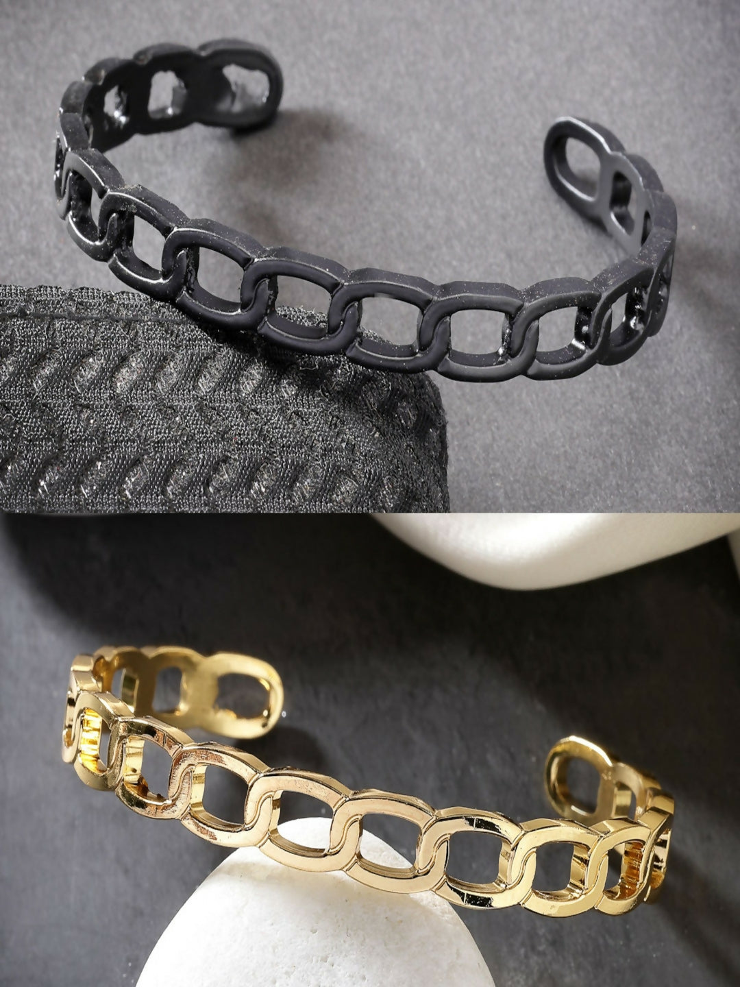 NVR Men's Set of 2 Gold & Black Rhodium-Plated Metal Cuff Bracelet - NR Retail-NVR