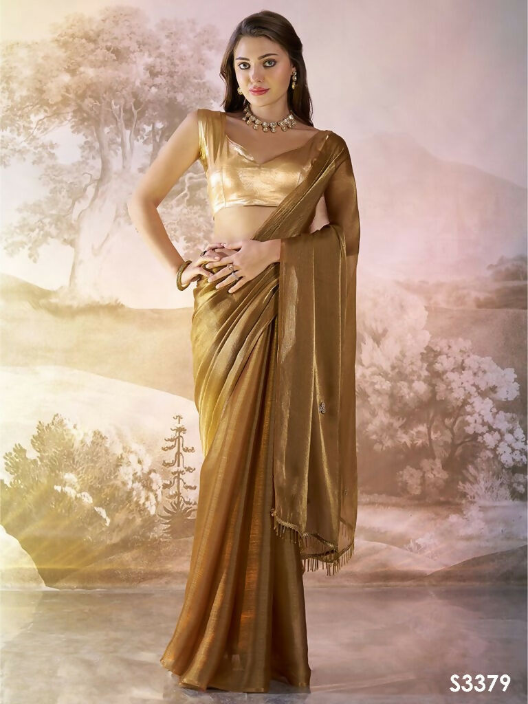 Brown Burberry Organza Solid Fancy Designer Saree - Nafisa