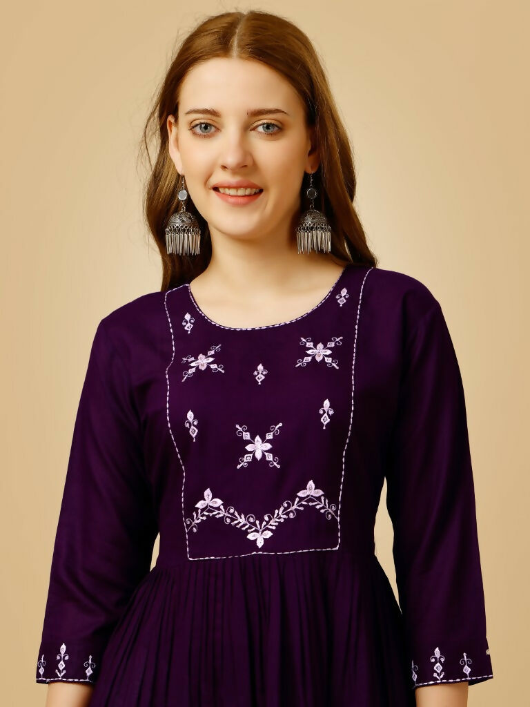 Jyoti Fashion Women's Purple Viscose Rayon Embroidered Casual Top | Swadesiicart