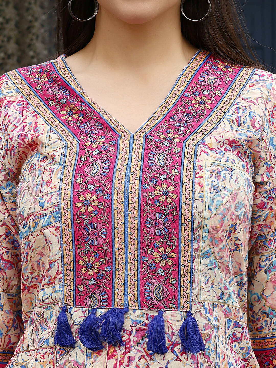 Pink Rayon abstract & Floral Printed Top with Matching Bottom - Eesha - Swadesiicart