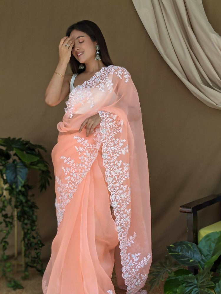 Vamsee Sai Pallavi Orange Organza Saree - Swadesiicart