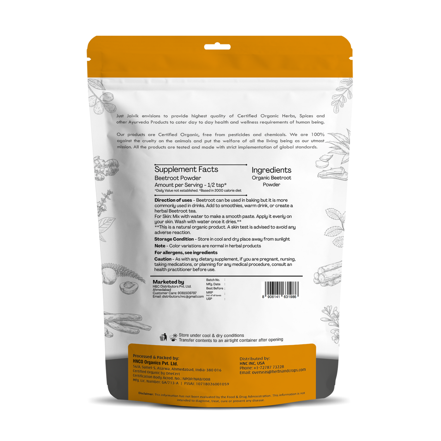 Just Jaivik Organic Beetroot Powder - Swadesiicart