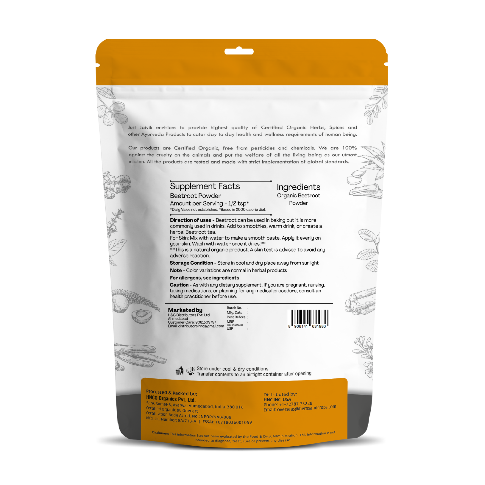 Just Jaivik Organic Beetroot Powder - Swadesiicart