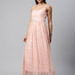 Ahalyaa Women Pink Net Gold Foil Print Dress | Swadesiicart
