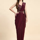 Maroon Polyester Solid Ready to Wear Saree with stitched Blouse - Nita | Swadesiicart