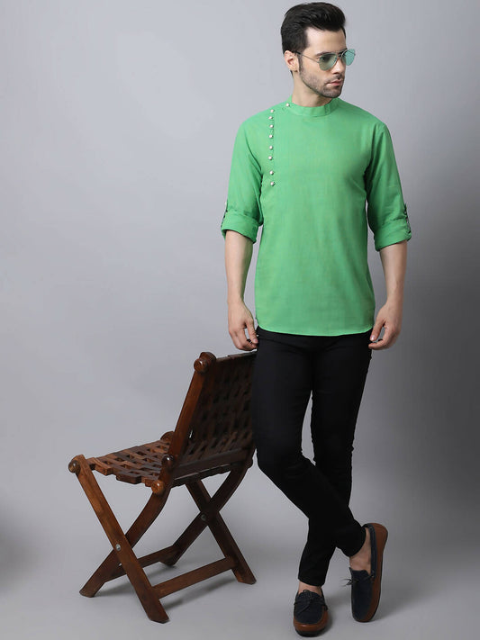 Even Apparels Green Pure Cotton Men's Kurta With Side Placket | Swadesiicart
