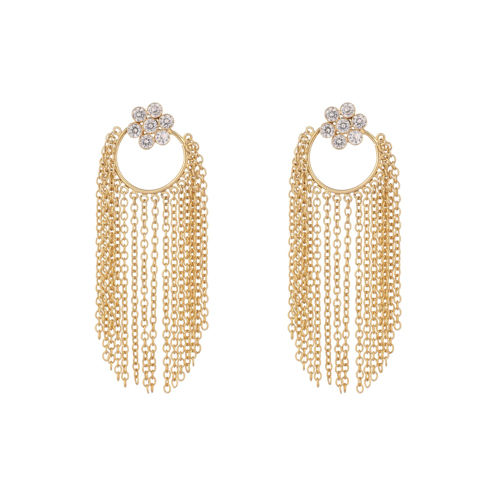 Nuyug 22K Gold Plated Crystal Studded Floral Stud Contemporary Dangler Earrings | Swadesiicart