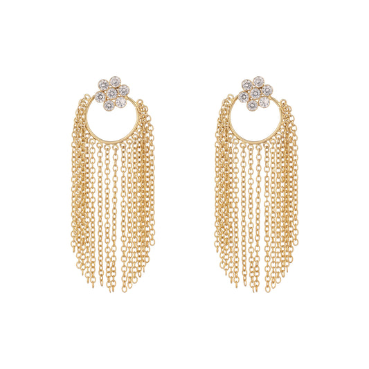 Nuyug 22K Gold Plated Crystal Studded Floral Stud Contemporary Dangler Earrings | Swadesiicart