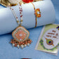 NVR Women & Men Set of 2 Peach Lotus Shape Kundan Stone-Studded & Beaded Bhaiya Bhabhi Rakhi With Roli Chawal | Swadesiicart