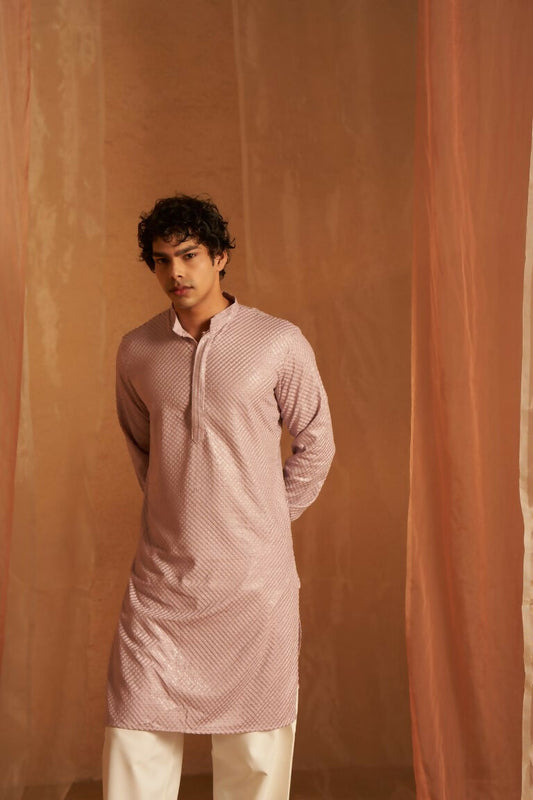 Lavender viscose Chikankari Embroidery Work Men's Traditional Kurta Set - Mahotsav | Swadesiicart