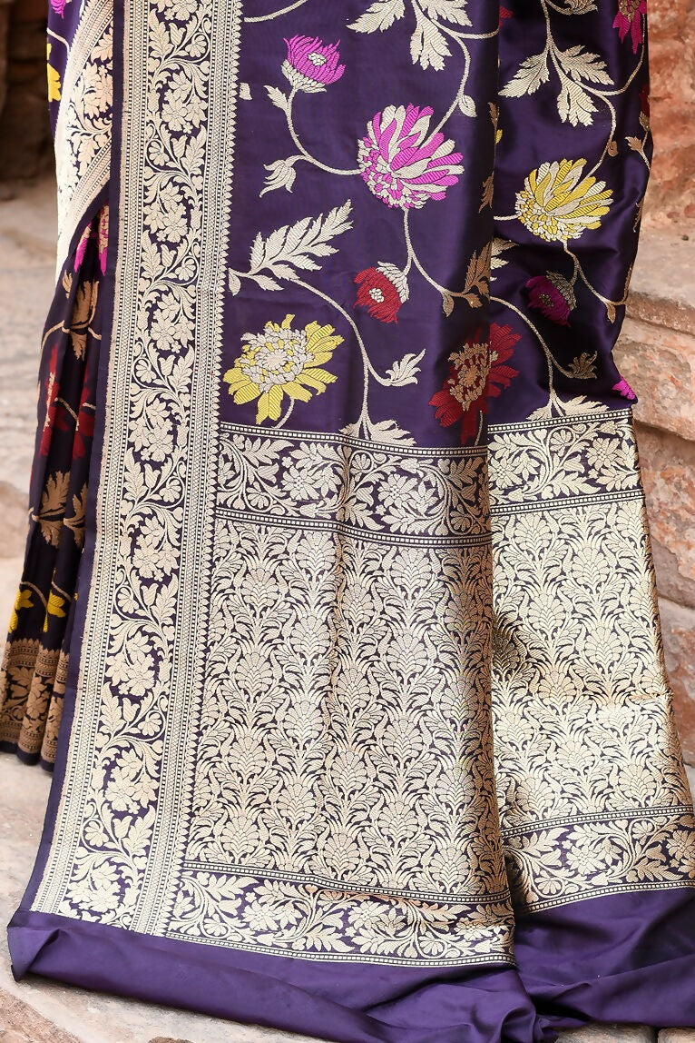 Joban Fashion Plum Purple Pure Katan Pure Handloom Banarasi Silk Saree | Swadesiicart