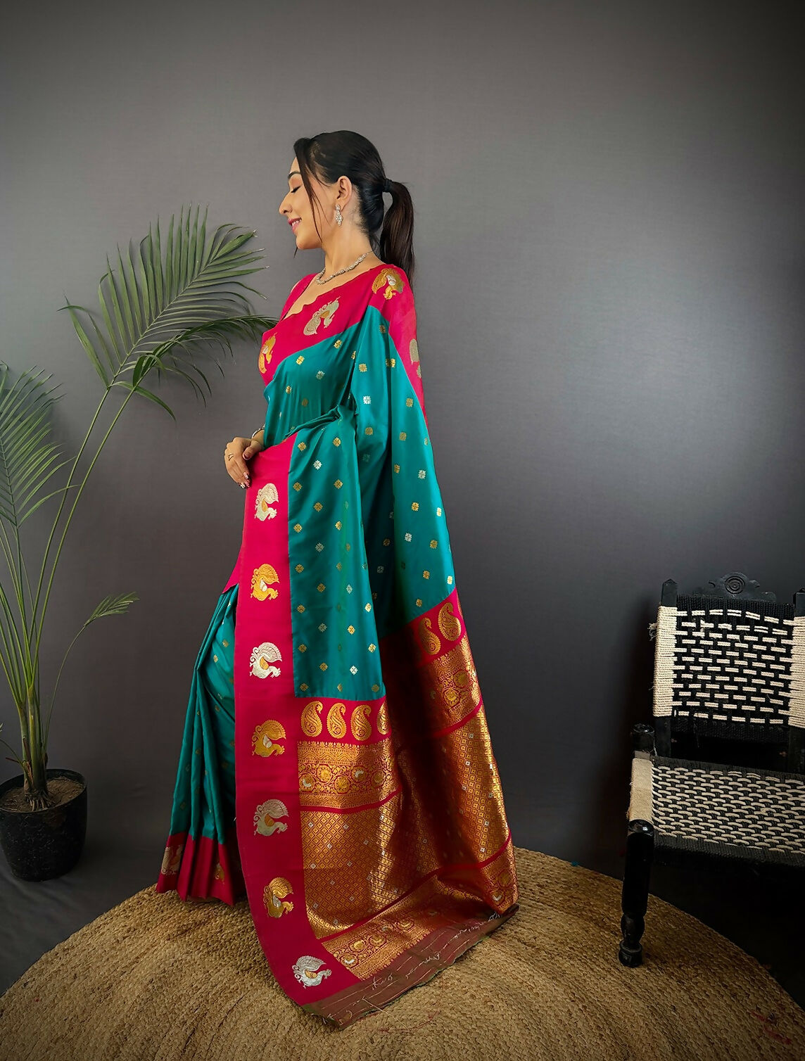 Joban Fashion Light Brown Butti Banarasi Silk Sarees | Swadesiicart