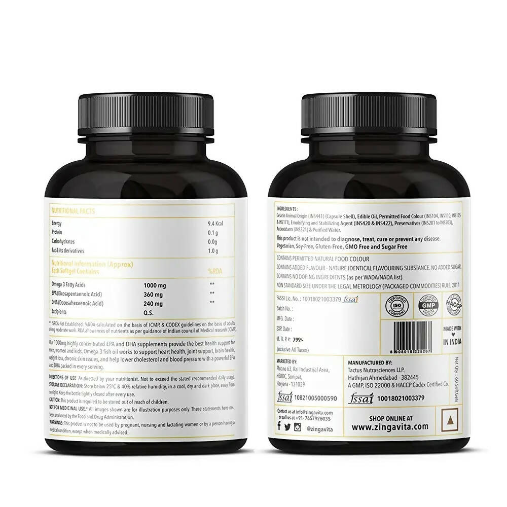 Zingavita Omega 3 Fish Oil 1000mg Softgels | Swadesiicart
