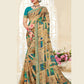 Beige Chiffon Brasso Printed Saree With Unstitched Blouse Piece - Jyoti