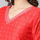 Ahalyaa Women Red Chanderi Khari Printed Dress | Swadesiicart