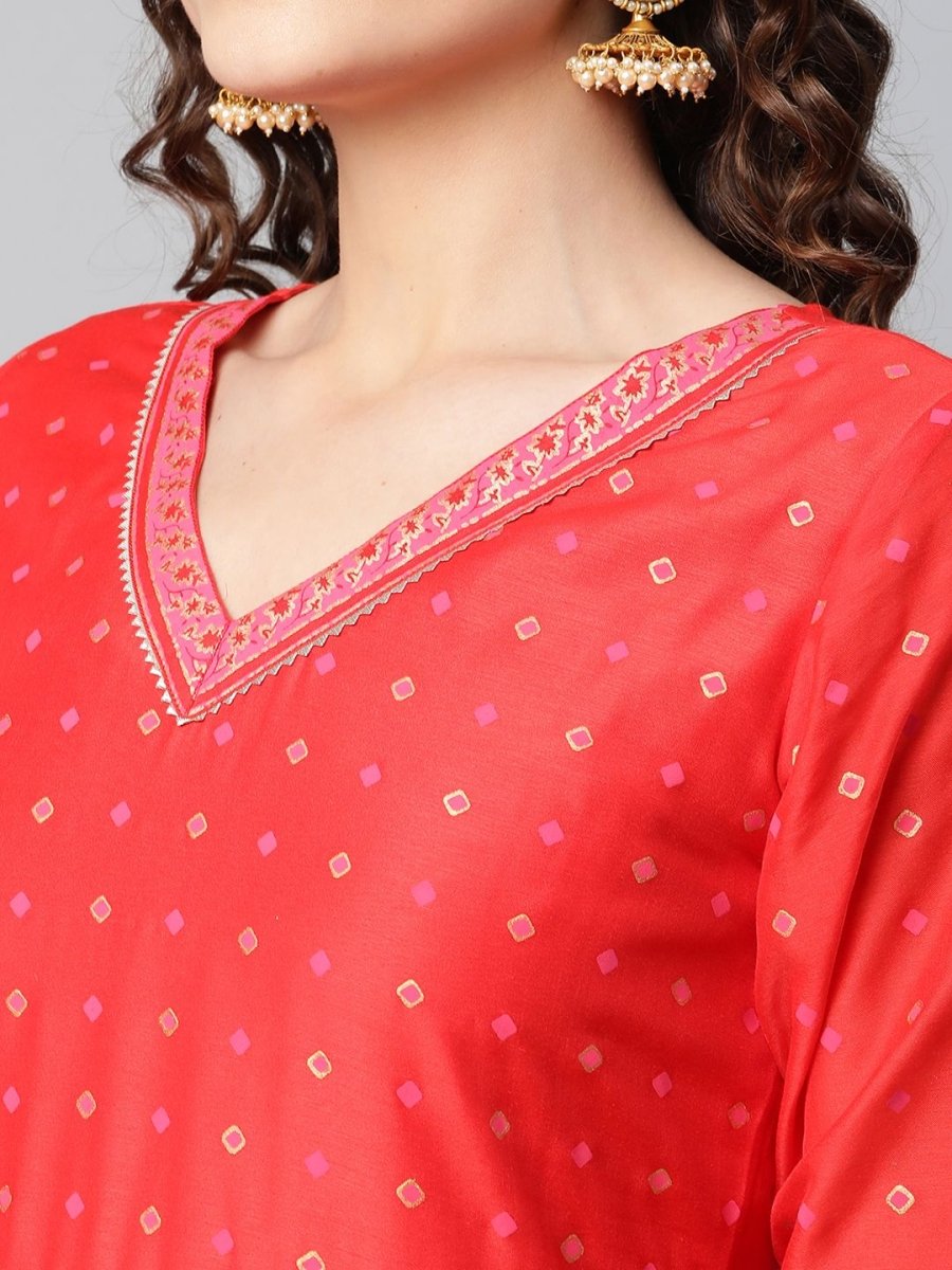 Ahalyaa Women Red Chanderi Khari Printed Dress | Swadesiicart