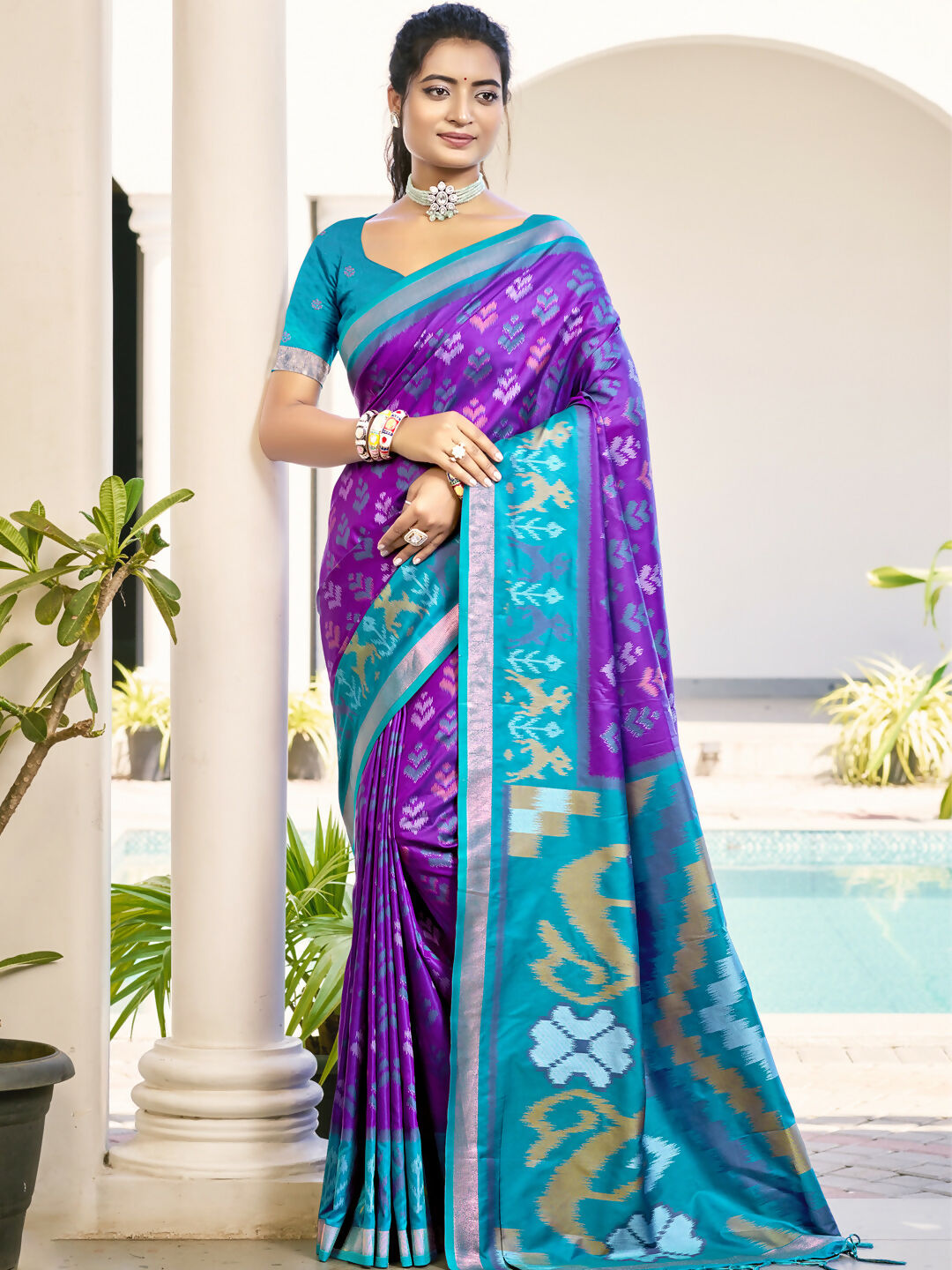 Shree Shyam Fashion Pochampalli Silk Violet Saree