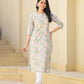 Juniper Women's Green Floral Printed Cotton Kurta With Thread Work & Buttons - Swadesiicart
