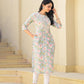 Juniper Green Floral Printed Cotton Kurta With Thread Work & Buttons - Swadesiicart