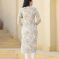 Juniper Green Floral Printed Cotton Kurta With Thread Work & Buttons - Swadesiicart