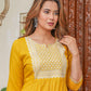 Juniper Mustard Viscose Embroidered Kurta With Thread Work And Sequins - Swadesiicart