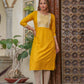 Juniper Mustard Viscose Embroidered Kurta With Thread Work And Sequins - Swadesiicart