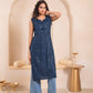 Juniper Navy Geometric Embroidered Viscose Kurta With Mirror Work And Tassels - Swadesiicart