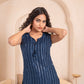 Juniper Navy Geometric Embroidered Viscose Kurta With Mirror Work And Tassels - Swadesiicart