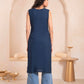 Juniper Navy Geometric Embroidered Viscose Kurta With Mirror Work And Tassels - Swadesiicart