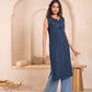Juniper Navy Geometric Embroidered Viscose Kurta With Mirror Work And Tassels - Swadesiicart