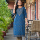 Juniper Blue Ethnic Motif Printed Cotton Kurta - Swadesiicart